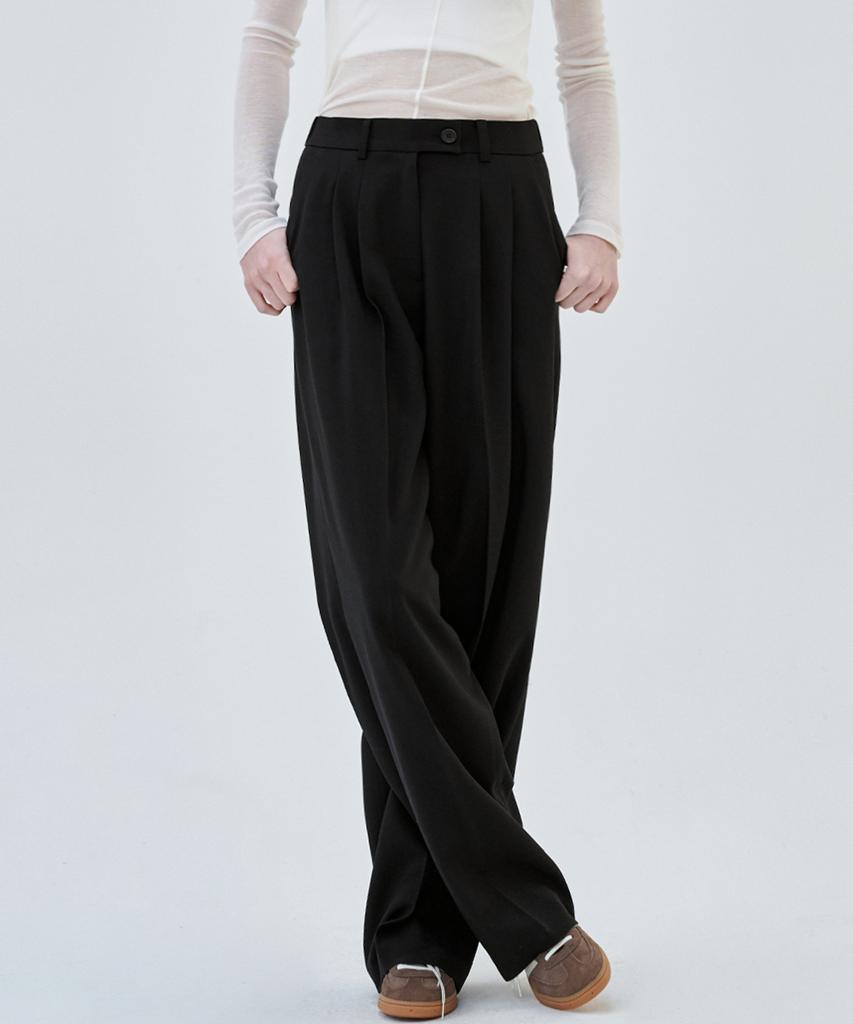 MALOUPE 2173 Double-Pleated Wide Pants (Black)