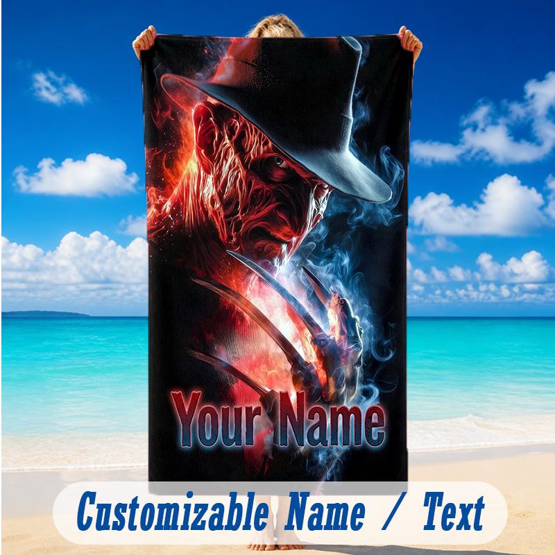 Beach Towel Custom Name Text, Quick Dry Large Towel For Beach HomeA Nightmare on Elm Street Freddy Krueger