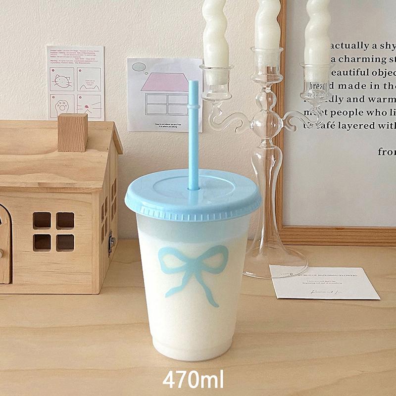 Kawaii Water Bottle For Coffee Juice Milk Tea Cute Plastic Cold Cups With Straw Lid Portable Reusable Drinking Bottle BPA Free