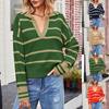 Women's Sweater Fashion Patchwork Striped Lapel Baggy Plus Size Long-sleeved Sweater
