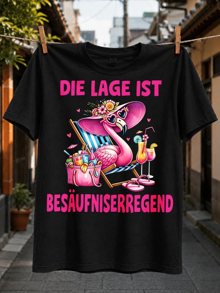 Die Lage Ist Besaufniserregend Gerunisexpink Flamingo Relaxing Drinks And Beach Accessories Party Unisex All Tshirt