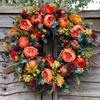 Autumn Peony Pumpkin Vintage Floral Garland Wreath Artificial Twig Garland Seasonal Door Hanger