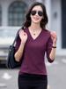 Women's Solid Color V-Neck Long-Sleeve Loose Slimming Casual Top for Spring and Autumn
