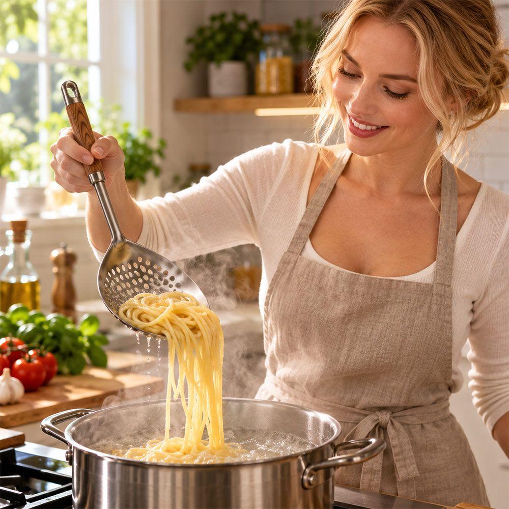 Stainless Steel Large Mesh Ladle Teardrop Shape Straining Spoon New Slotted Strainer Ladle Cooking