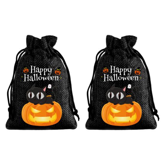 Стильные ручной работы Party Bags 2 шт. Хэллоуин Тыква на завязках для конфет и угощений, Ретро джутовые фестивальные сумки, Мешки для угощений на Хэллоуин, Портативные Goodie
