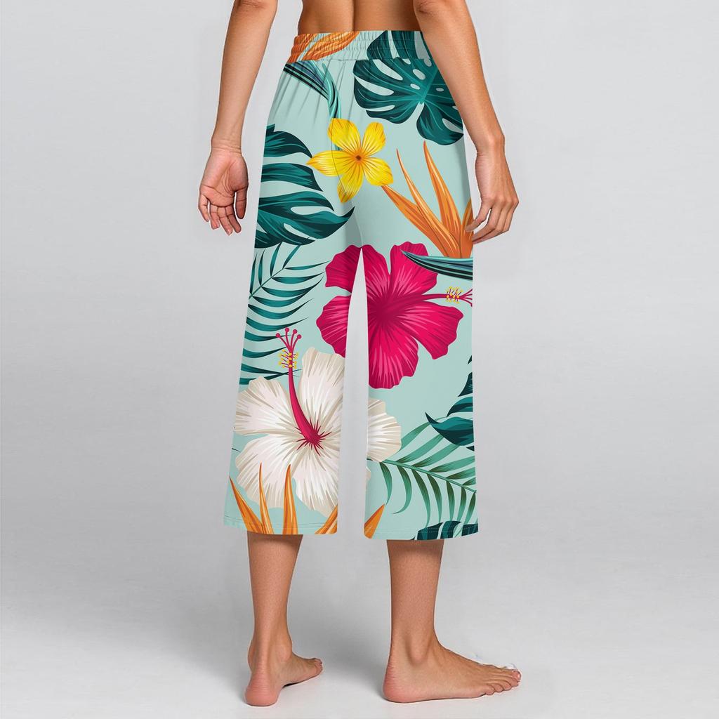 Женские летние повседневные спортивные брюки с высокой талией и принтом, укороченные брюки свободного покроя