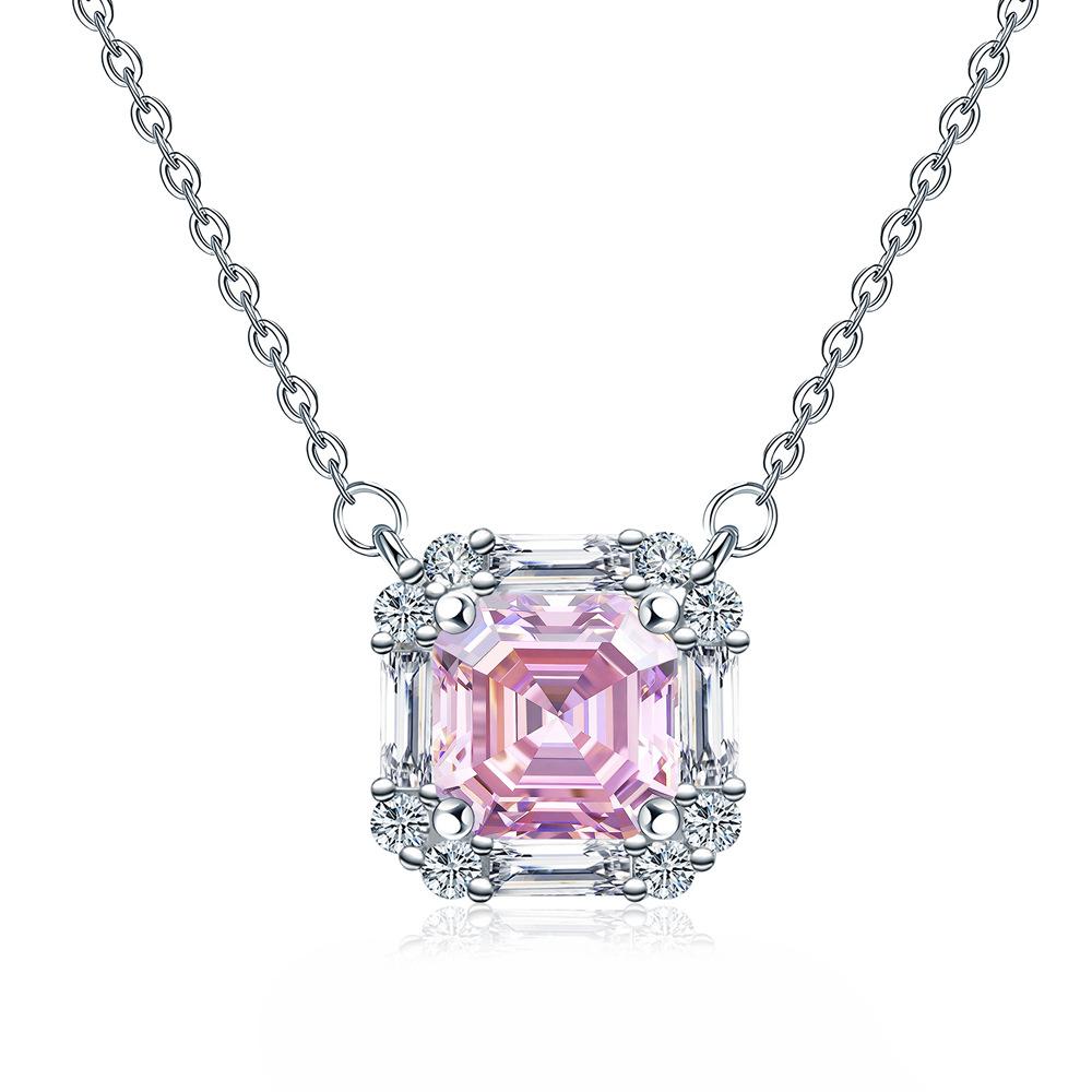 925 Sterling Silver Fine Jewelry Natural Purple Zircon Square Pendant Necklace for Wedding Necklace Gifts