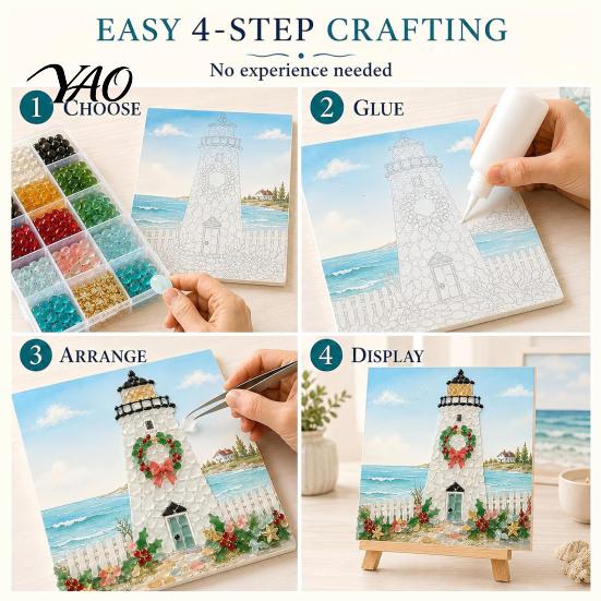 Coastal Christmas Decorations Lighthouse Mosaic Art Kit for Adults, DIY Craft with Creative Hobby Sets Adults Colorful Acrylic Pieces, Decoration
