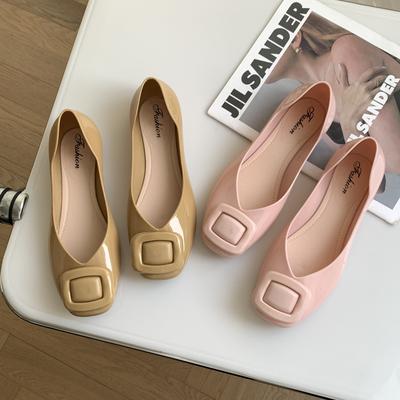 Женские летние новые сандалии из ПВХ с квадратными пуговицами, модные повседневные туфли на плоской подошве с неглубоким носком