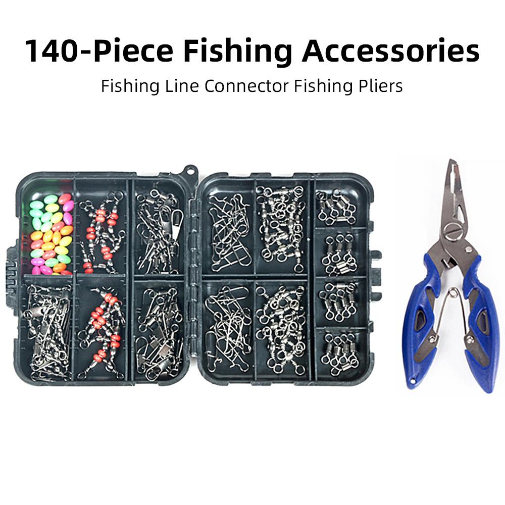 Fishing Pliers and 140 Piece Lure Fishing Accessories Kit Saltwater Hook Remover Fishing Line Connector for Sea Fishing