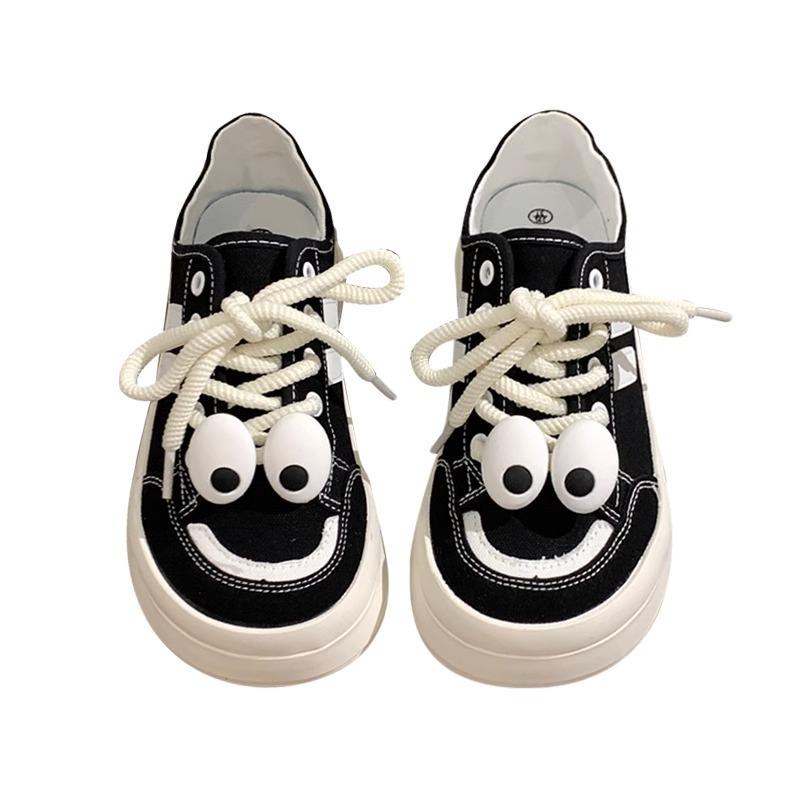 Thick-soled Big-eyed Ugly Canvas Shoes for Women, New Campus Board Shoes In the Summer and Autumn of 2024, Breathable and Versatile Casual Shoes