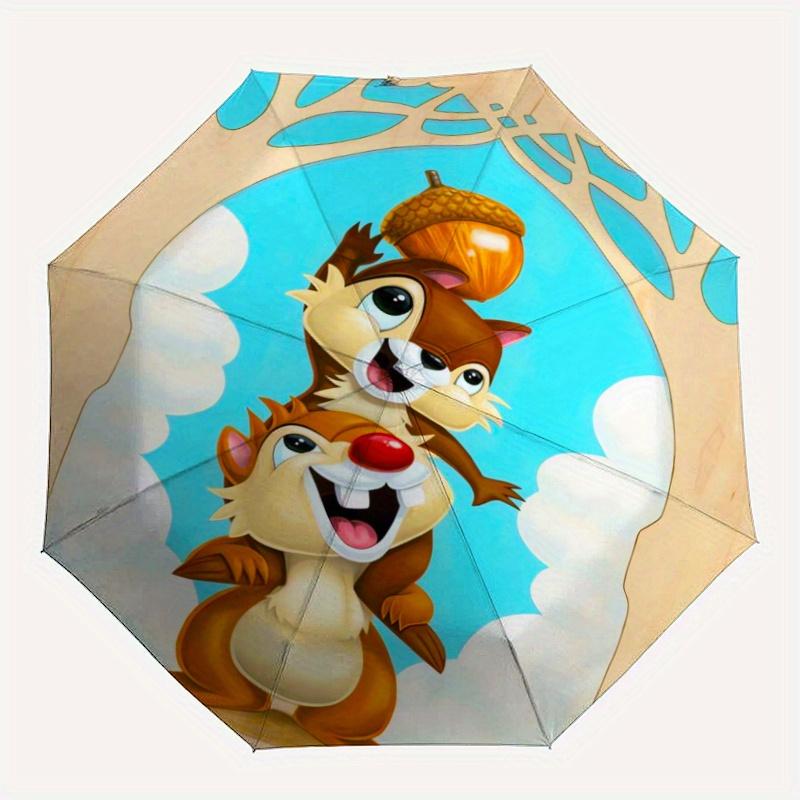Chip & Dale Acorn Adventure Automatic Opening and Closing Umbrella - Small Umbrella Suitable for Various Occasions, Portable 3-Fold Small Um