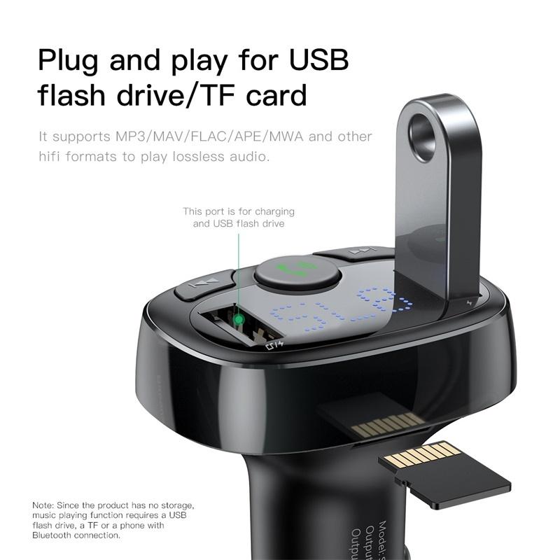 Baseus FM-передатчик Bluetooth Aux Аудио MP3-плеер FM-радио Двойной USB Быстрая зарядка Автомобильное зарядное устройство FM-модулятор Hands-free Автомобильный комплект
