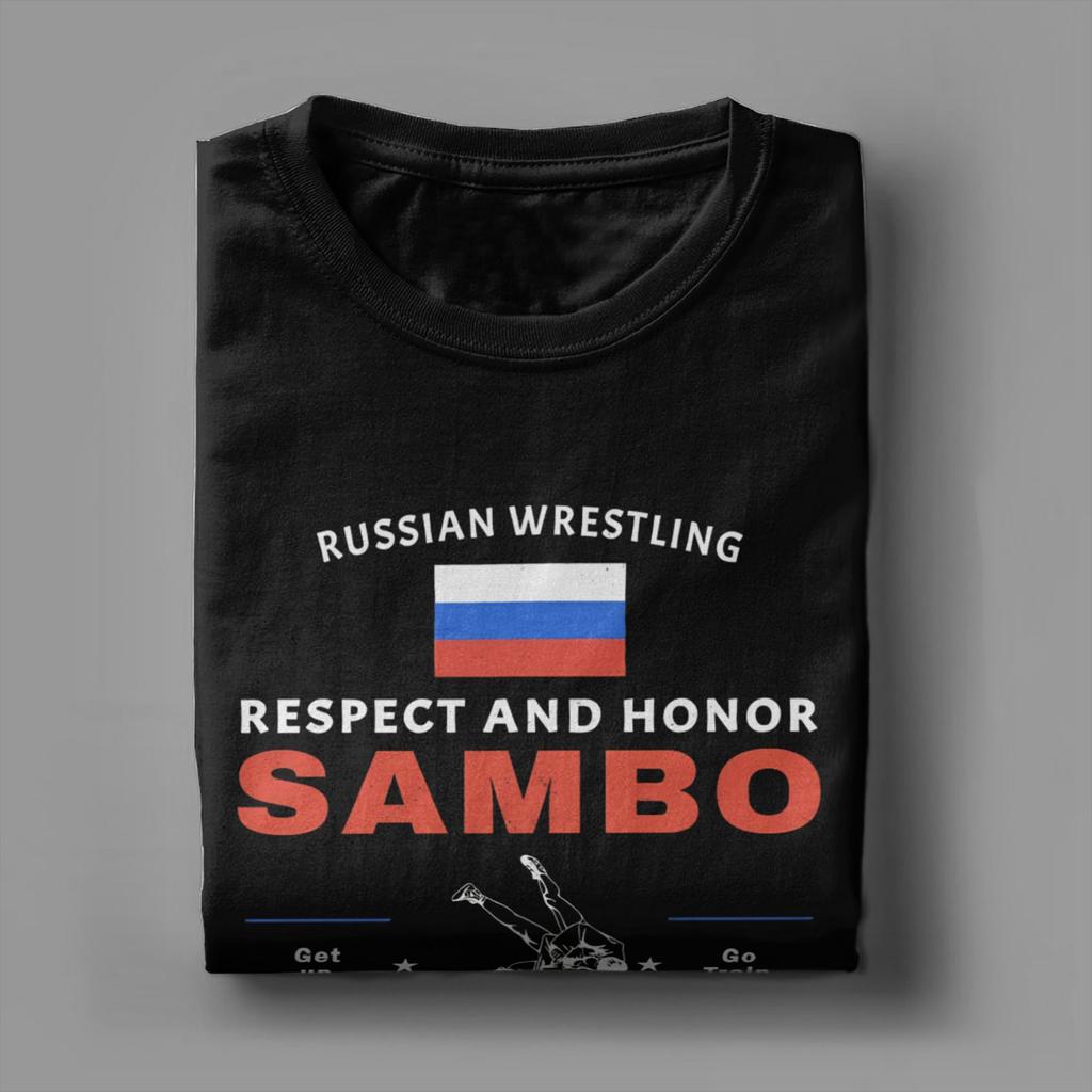 Vintage Sambo Dagestan Wrestling Russian Flag TShirt Men Crew Neck Pure Cotton T Shirts Short Sleeve Tee Shirt Summer Clothes