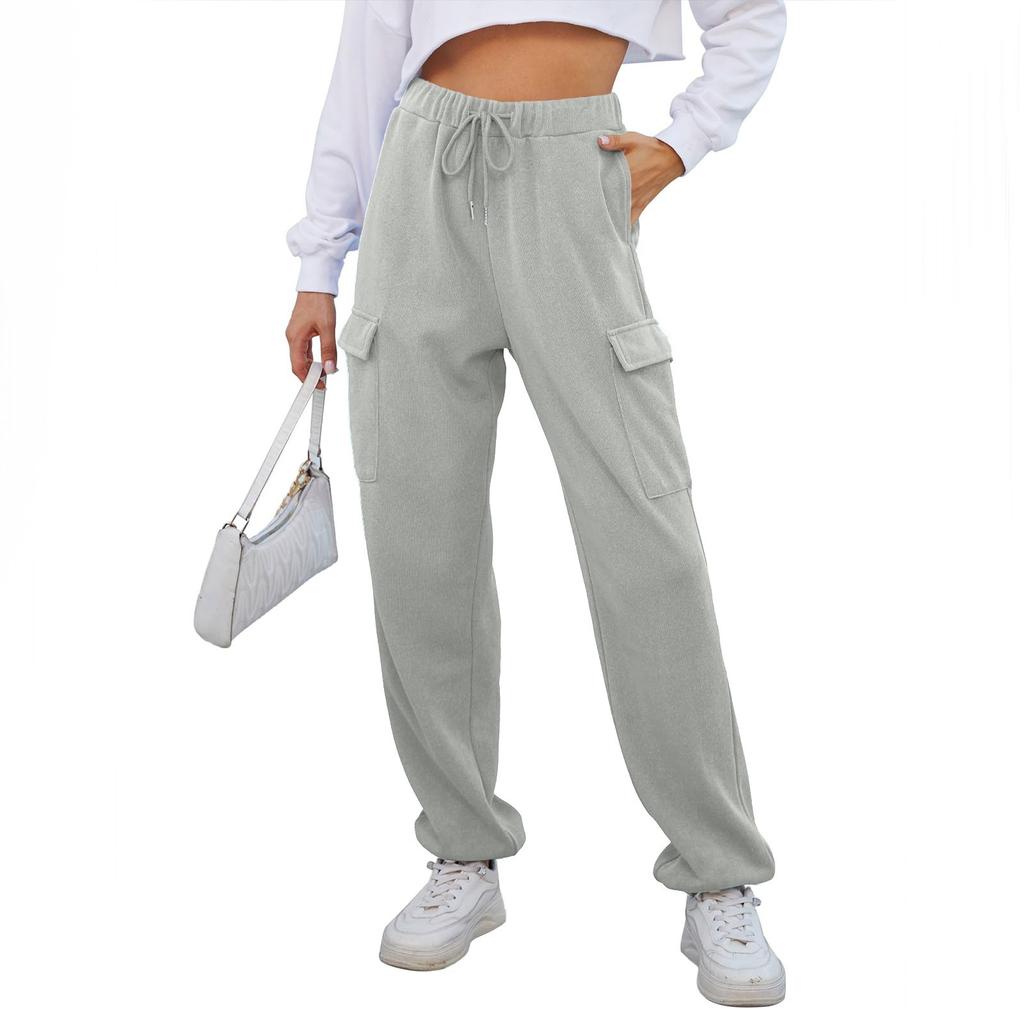Women's Fashion Sport Solid Color Pocket Casual Sweatpants Pants