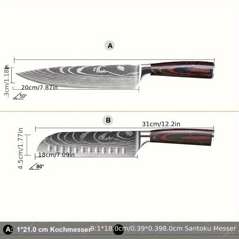 Набор из 2 кухонных ножей Японские ножи шеф-повара 8" Шеф-повара и 7" Сантоку Высокоуглеродистая нержавеющая сталь Эргономичные рукояти из паккавуда