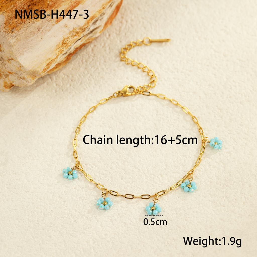GEMCHIC Women's Colorful Flower Beaded Chain Bracelet Stainless Steel Fashion Jewelry
