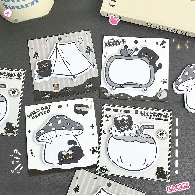 Канцелярские товары Kawaii Черный котенок Стикеры-заметки Милый блокнот особой формы Мультяшный Наклейка N раз Студент Офис Сообщение