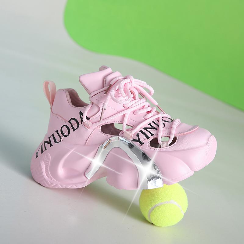 Модные летние блестящие кроссовки на массивной платформе с пайетками для женщин, дышащие, на шнуровке, увеличивающие рост, женские, модные, милые розовые кроссовки