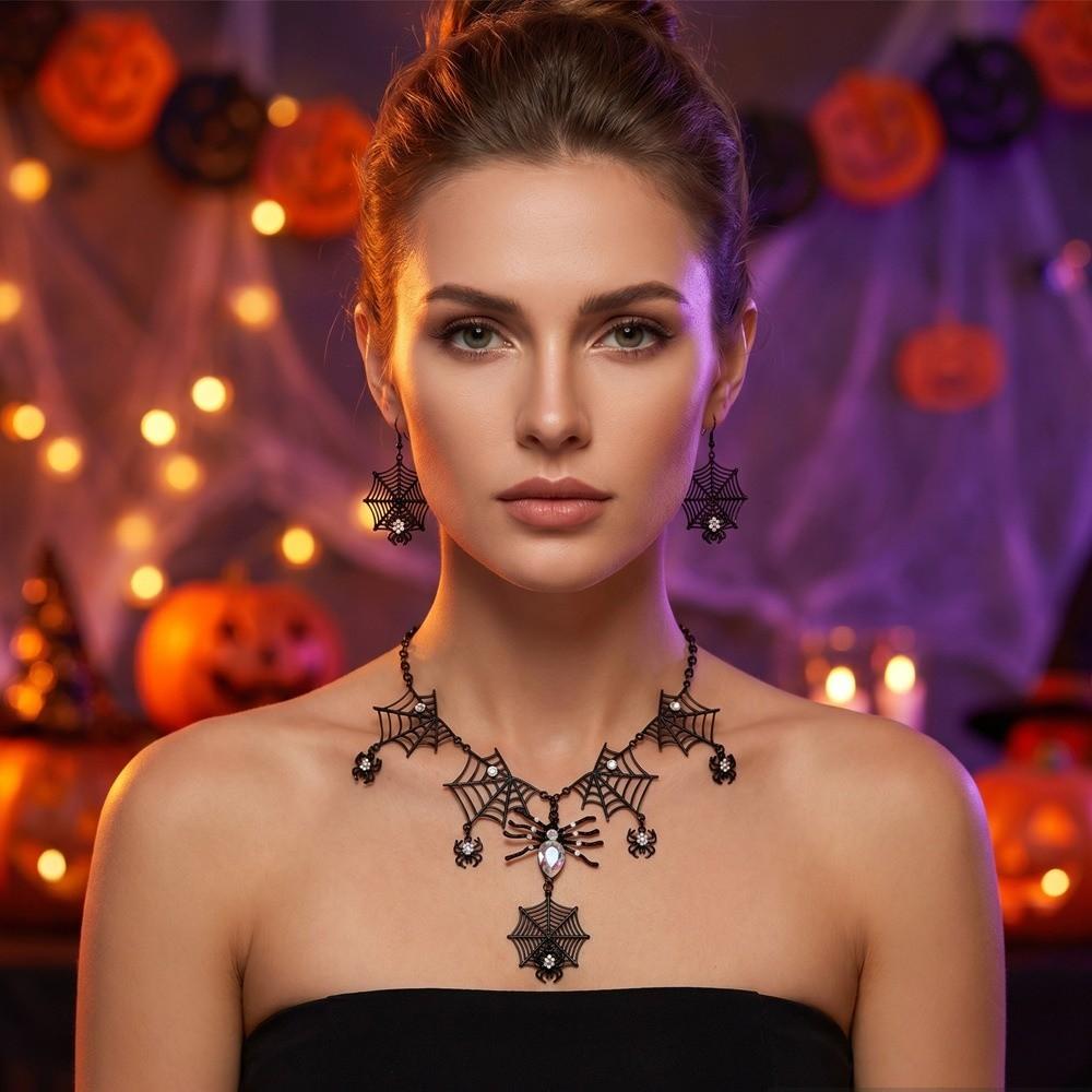Rhinestone Gothic Spider Necklace Dark Gothic Black Choker Necklace Witch Costume