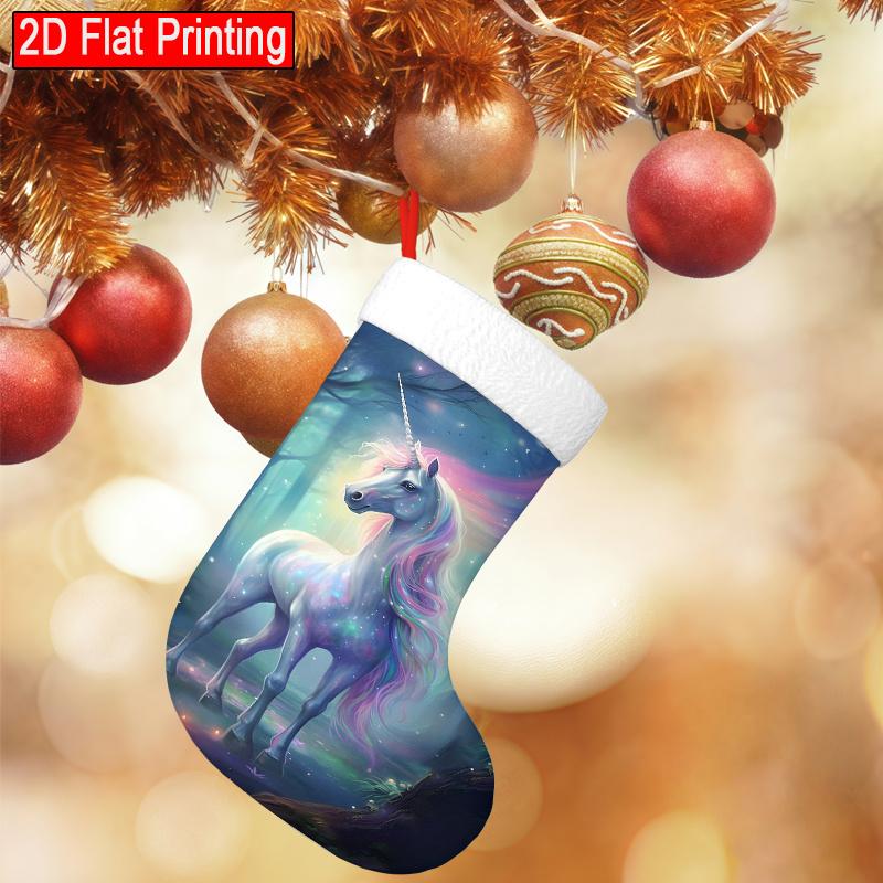Christmas decoration fireplace hanging stockingOne Colorful Unicorn-Themed Christmas Stocking, Ideal for Holid