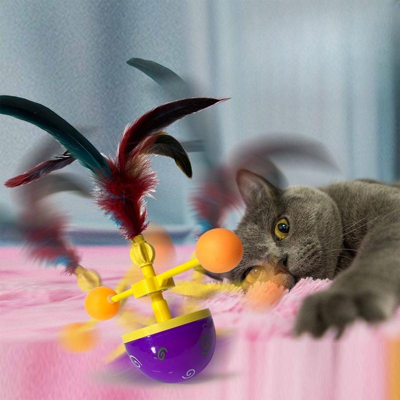Вращающиеся кошачьи игрушки, Саморазвлекающиеся и забавные кошачьи мячики, Игрушки для кошек с перьями, Маленькие кошачьи игрушки, Новые неваляшки