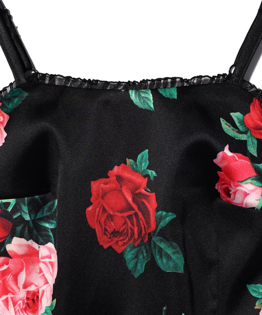 Yuhee Satin Flower Pattern Dress Black
