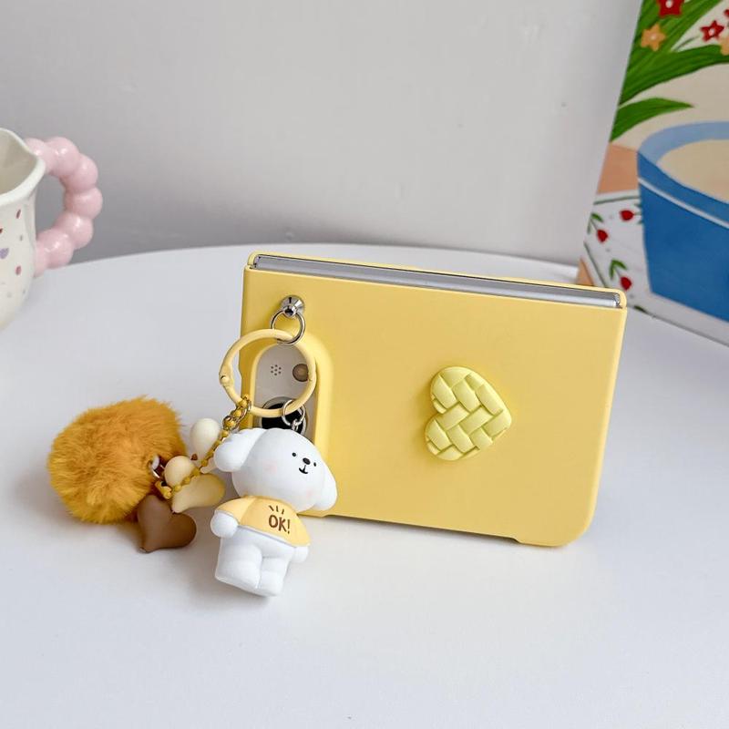 Lovely Cartoon Hairball Doll Phone Case For iPhone Duo For iPhone Fold 3D Love Heart Anti-fall Protection Folding Cover