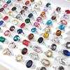 12Pcs Colored Glass Crystal Ladies Ring Accessory Alloy Ring
