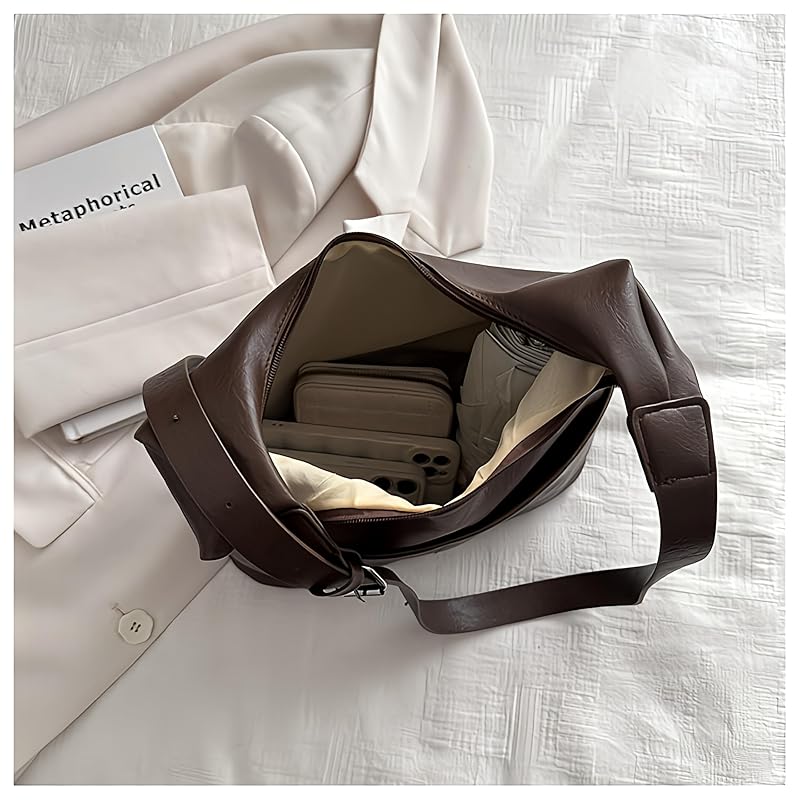 [Lotte Raka] Tote Bag Shoulder Bag Shoulder Handbag Handbag Lightweight PU Leather Ladies Men's Commuting Bag Large Capacity Bag Plain Color (coffee)