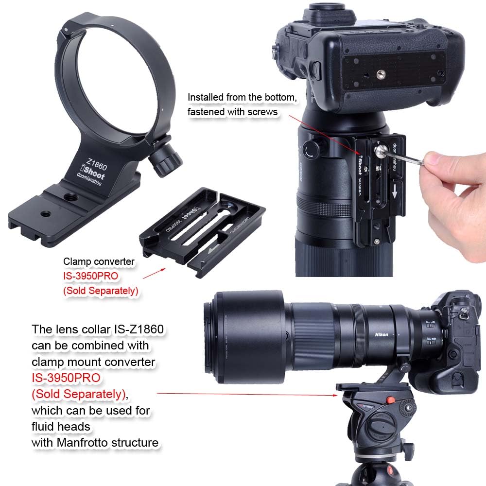 iShoot Metal Lens Ring Tripod Lens Support Lens Bracket Tripod Tripod Mount Compatible with Nikon Nikkor Z Bottom with Arca Fit Quick Release