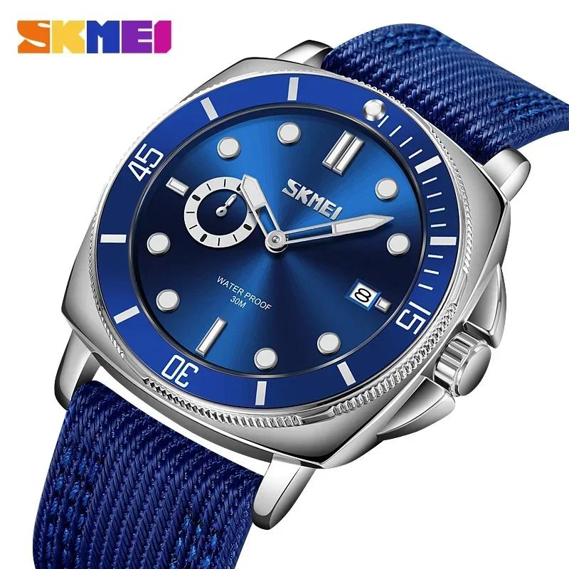 SKMEI Mens Casual Nylon Strap Date Male Wristwatches Waterproof Clcok reloj hombre Japan Quartz movement Luminous Hands Watch