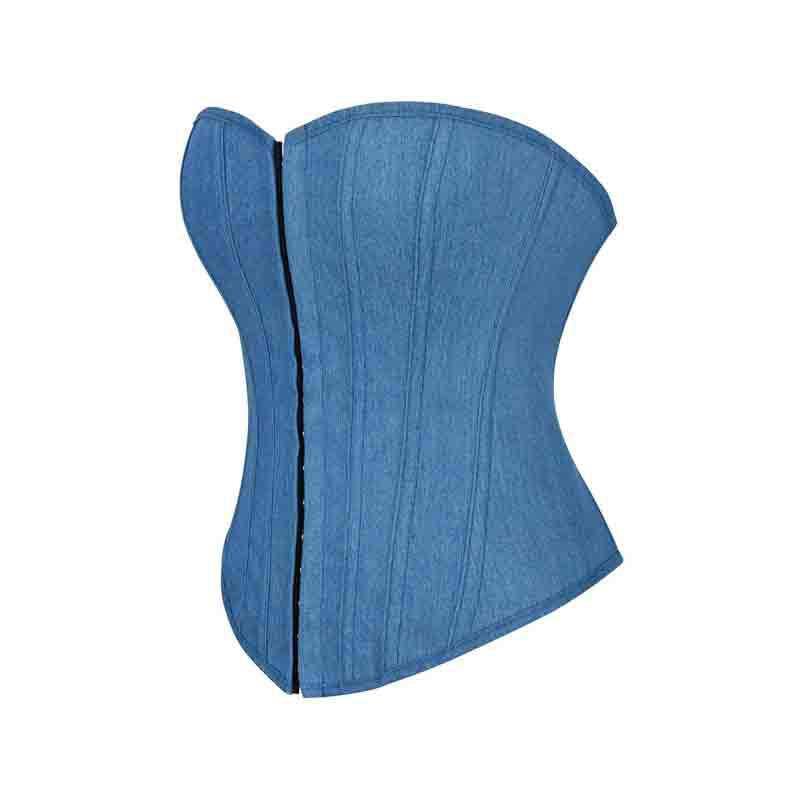 Womens Blue Spandex Corset Top With Single Row Buttons Shaping Bust Support Waist Cincher Everyday Wear