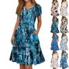 Ladies Summer Fashion Casual Floral Print V-Neck Short Sleeve Pocket Dress