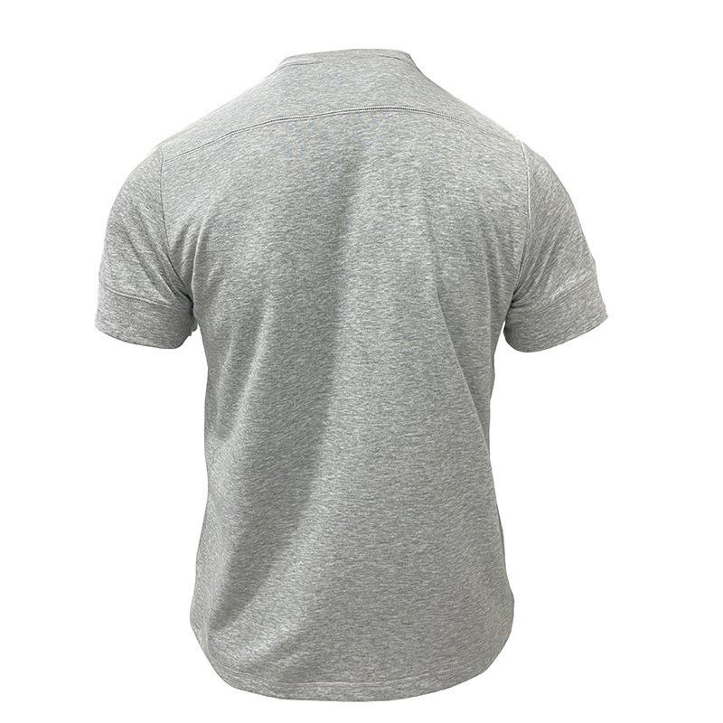 Men Black Stand Collar Henley Neck Short Sleeve T Shirt With Chest Pocket Casual Summer