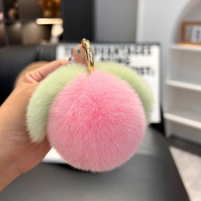 Cute Furry Grape Keychain High Quality Fluffty Fruit Keychain Kawaii Soft Fur Plush Peach Keyring Bag Pendant Custom Accessories