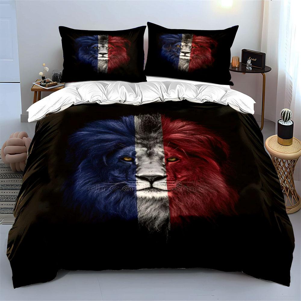 Lion face, tricolor design. Bedding sets Duvet cover sets Duvet covers Pillowcases(1*Duvet Cover 2*Pillowcases without duvet insert)