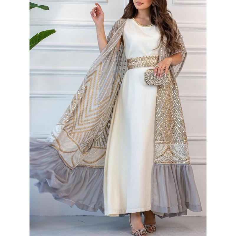 Spring and Summer Women's Dress Printed Fashion Urban Casual Bat Sleeve Drawstring Vest Dress Printed with Belt