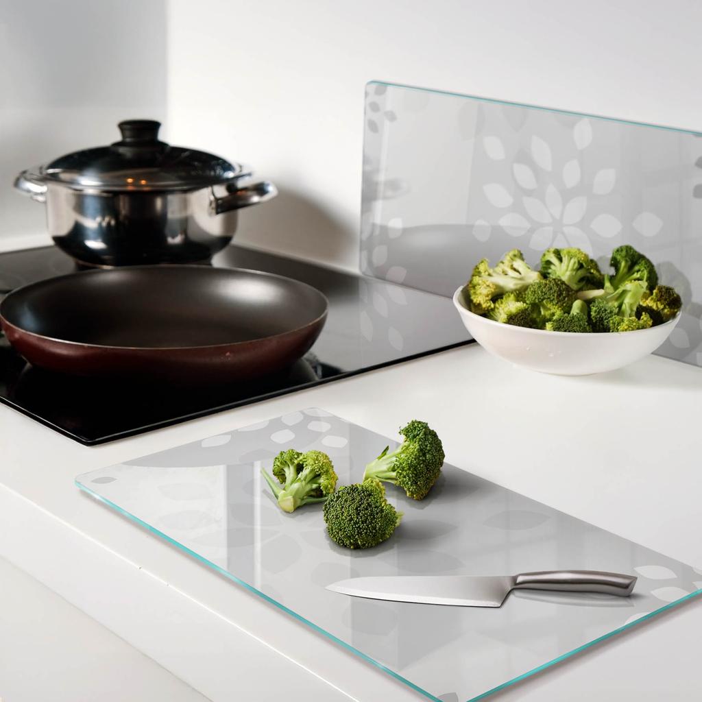 Decorative Glass Chopping and Serving Boards Floral Pattern 2x30x52 cm