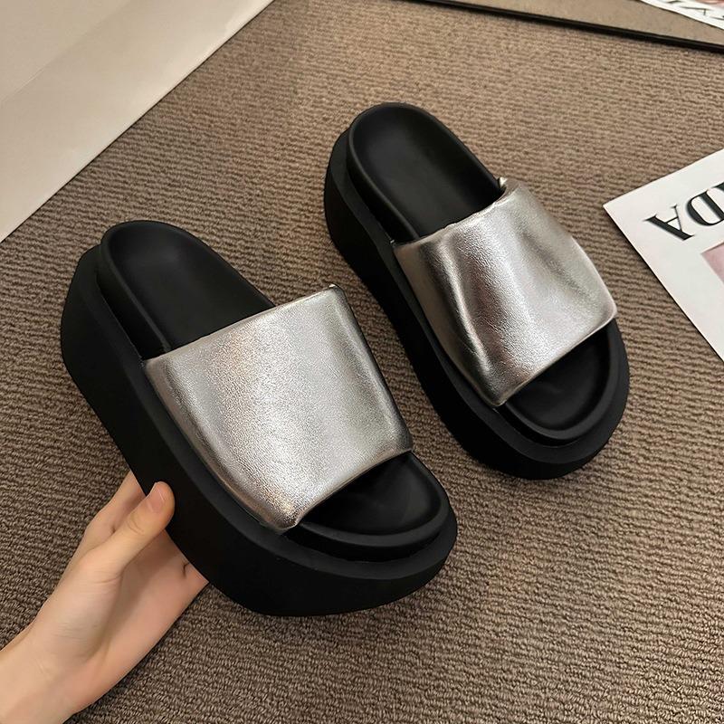 2024 Summer Height Increasing Women Slipper Fashion Open Toe Slip On Sandalias Ladies Elegant Outdoor Beach Platform Slides