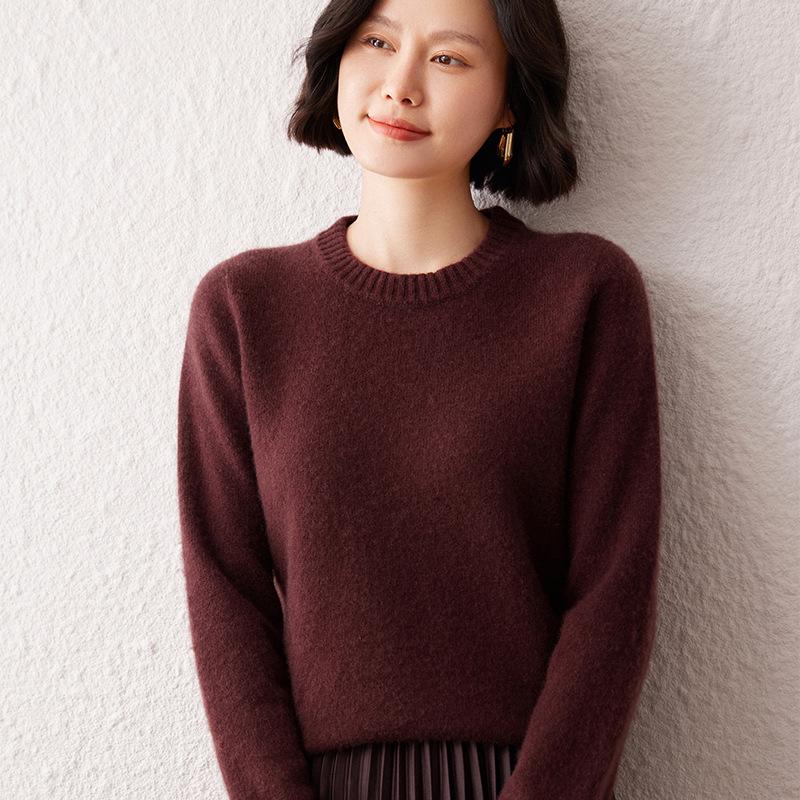 Lekasha Women's Thickened Round Neck Saddle Shoulder Cashmere Sweater for Autumn and Winter
