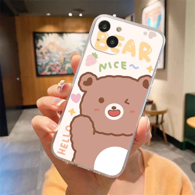 Милый прозрачный чехол для телефона BEAR для iPhone 15 14 13 12 Mini 11 Pro Max XS X XR 7 8 Plus, прозрачный противоударный силиконовый чехол