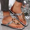 Женские летние пляжные шлепанцы Модные металлические тапочки Роскошные сандалии на плоской подошве Повседневная обувь без застежки Новые шлепанцы Женские тапочки