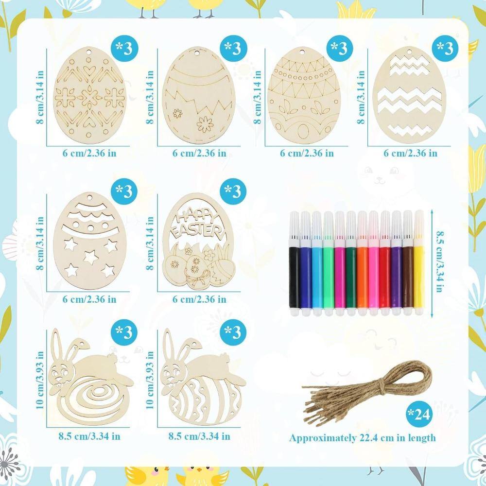 30/36/60pcs 1 Set Wooden Wooden Easter Pendant DIY Painting Craft Easter Hanging Ornament Happy Easter Rabbit Easter Egg Pendant