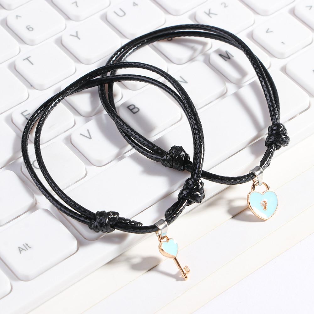 Подарки Замок Шарм Регулируемая веревка веревка ключ сердце браслеты модные аксессуары ювелирные изделия браслеты