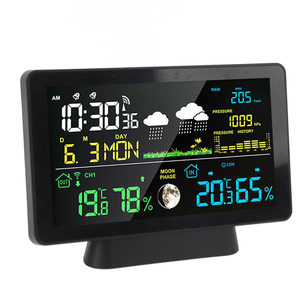 Digital Weather Clock Home Wireless Indoor Outdoor Temperature Alarm Clock 7.5in Color Display
