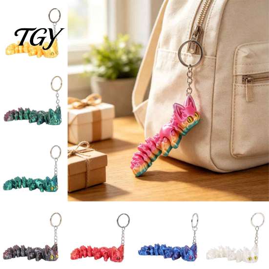 Creative Keychain for Men Women 3D Printed Articulated Fox Keychain, Flexible Joint Animal Pendant with Metal Personalized Bag Key Ring, Desk Figurine