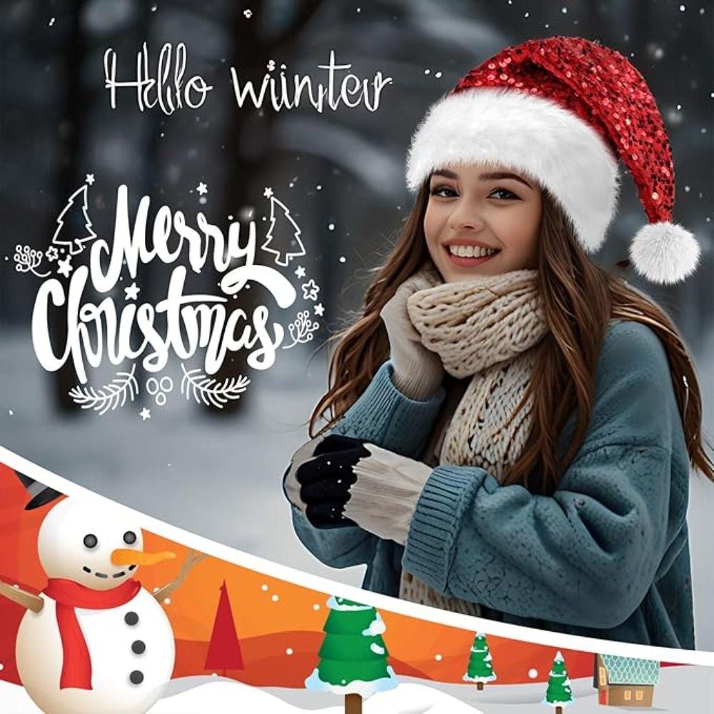 Блестящая Шапка Санты с Блестками и Пайетками Красная Блестящая Праздничная Головной Убор Новогодняя Рождественская Шапка Реквизит для Вечеринок