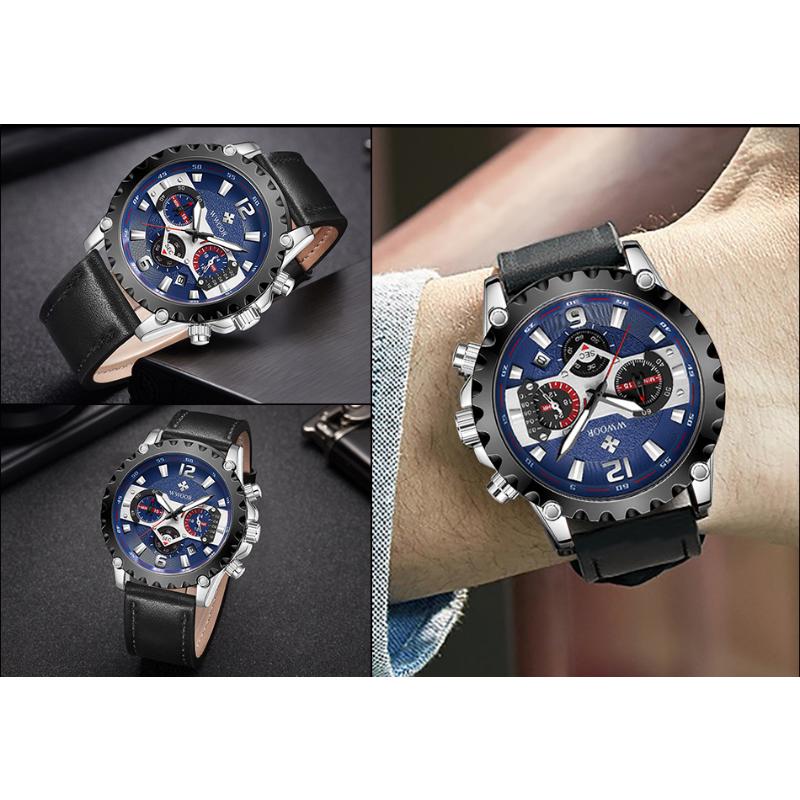 WWOOR Мужские часы с кожаным ремешком, повседневные деловые мужские часы, водонепроницаемые модные кварцевые мужские часы