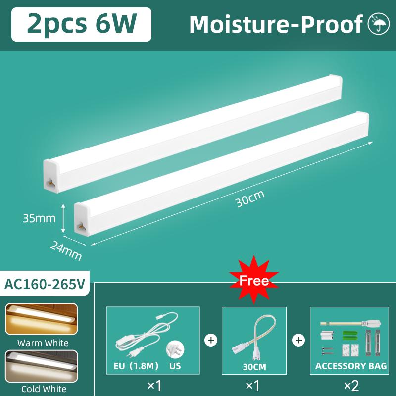 Moisture-Proof Led Tube Light 50/30cm Kitchen Lights 20W 10W 6W Cabinet Lighting Kitchen Bathroom Bedroom Tube Fixture 220V 110V